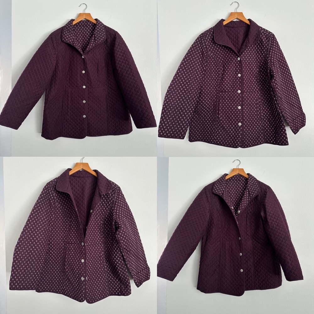 Reversible Eggplant Purple Diamond Quilted Lightweight Puff Jacket, Size XL